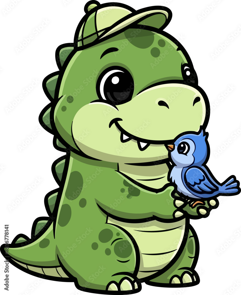 Obraz premium dinosaurs gentle friendship a sweet encounter with a small bird