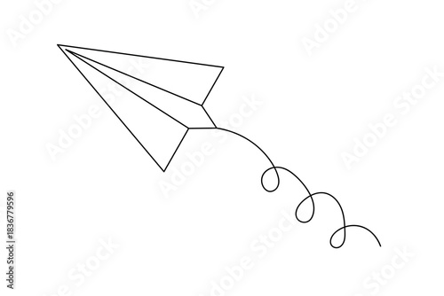 Minimal paper plane continuous one line  design on white background vector illustration
