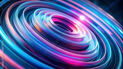 Swirling Neon Circles in Abstract Light Composition With Dynamic Glow and Iridescent Motion