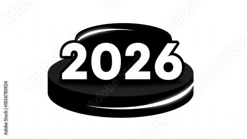 2026 Year text in white on a sleek black 3D pedestal design element