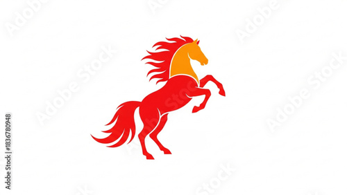 Stylized Rearing Horse Logo Design in Red and Orange