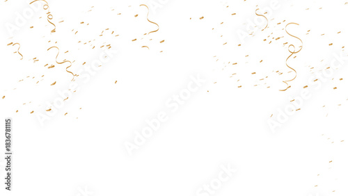 Falling gold confetti, serpentine ribbons isolated on transparent background. Decorative Glitter tinsel, shiny golden streamers frame, birthday, party, carnival. vector illustration