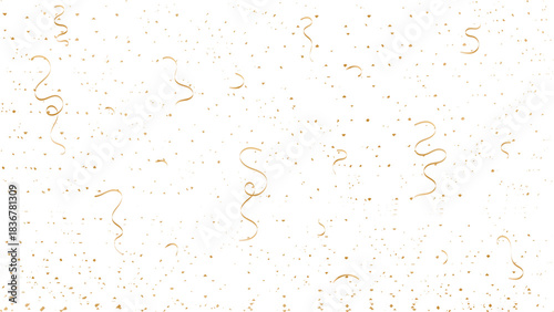 Falling gold confetti, serpentine ribbons isolated on transparent background. Decorative Glitter tinsel, shiny golden streamers frame, birthday, party, carnival. vector illustration