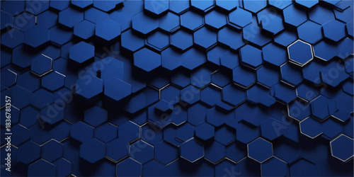 Deep blue hexagonal tiles forming a modern geometric abstract surface
