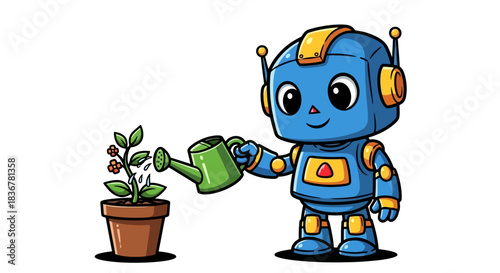 technology and nature unite cheerful robot cultivates green futures