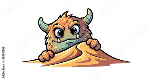 whimsical horned creature emerges with mischievous grin, ready for discovery