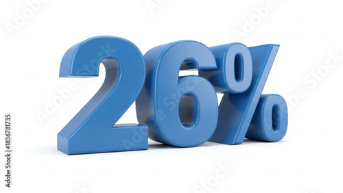 3D blue 26 percent symbol on white background.