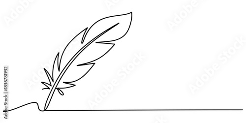 Continuous one line drawing of a writing quill pen. minimalist illustration for literature, creativity, art, education and communication. Vector, illustration