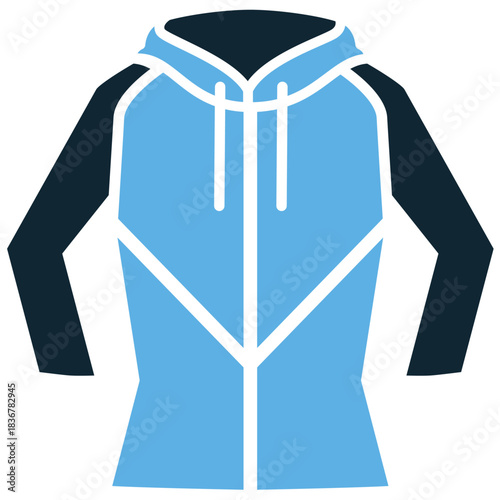 Windbreakers jacket icon vector for outdoor gear and sportswear. Symbolizes weather protection, active lifestyles, and casual fashion. Ideal for hiking or autumn themes.