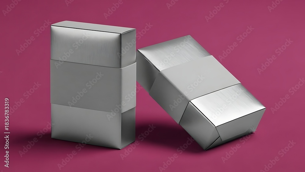 Obraz premium Two Silver Rectangular Boxes on a Pink Background.