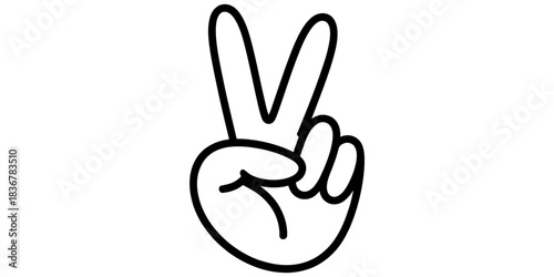 Peace sign hand gesture, simple outline drawing of two fingers symbolizing peace, victory, unity, agreement, and positive success. Vector, illustration