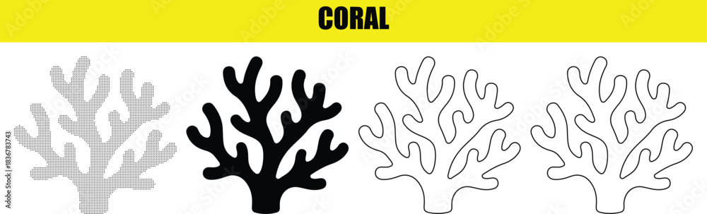 Obraz premium Coral icon vector illustration, coral sign. flat design style. black and white version and outline version for web site design app