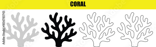 Coral icon vector illustration, coral sign. flat design style. black and white version and outline version for web site design app