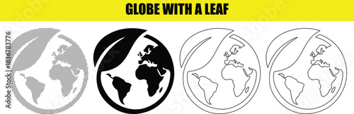 Globe with leaf icon flat symbol, globe with leaf vector illustration for your web site design, logo, app, UI