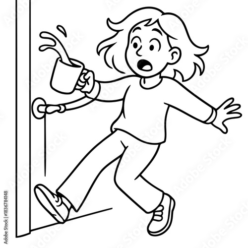 Oops! A Cup Spill: A surprised person loses control, spilling a hot drink in a moment of clumsy mishap.