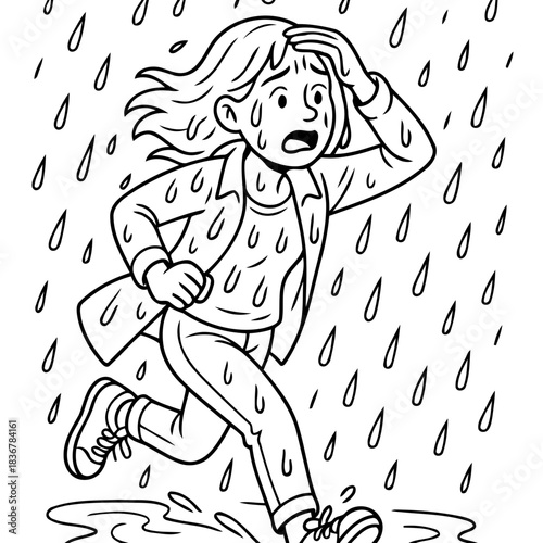 Caught in the Storm: A person's expression of surprise in the midst of a heavy downpour, the world turns into a canvas of feelings 