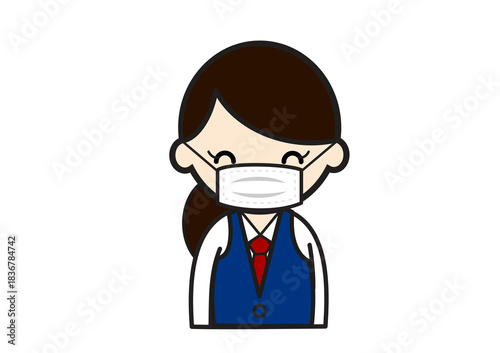 マスクをする女性タクシードライバーのイラスト