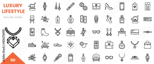 A collection of luxury lifestyle outline icons showcasing elegance and sophistication.