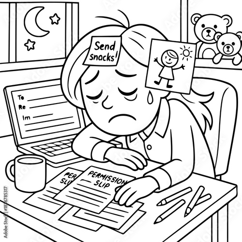 Overwhelmed: A grayscale illustration shows a stressed individual grappling with the weight of responsibilities, highlighting the pressures of everyday life.