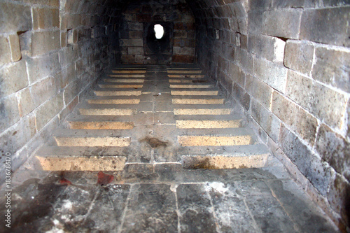 Interior stone tunnel of historical fortification, Poland, May, 2010