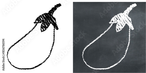 Chalk handdraw eggplant vector for vegetarian menus and organic market signs. Symbolizes healthy eating, fresh produce, and farm-to-table concepts.