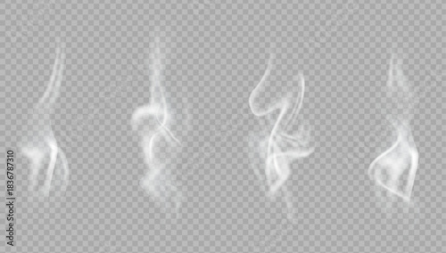 Realistic steam or smoke on hot tea, coffee, food. PNG Stock royalty free.
