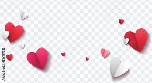 Red, pink and white hearts. Vector illustration. Paper cut decorations for Valentine's day design. Stock royalty free vector illustration. PNG