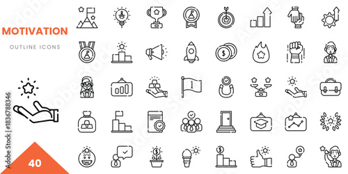 A collection of 40 outline icons representing motivation and achievement themes.