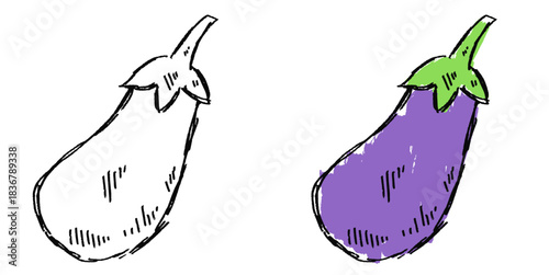 Grunge sketch handdraw eggplant vector for artistic food packaging and recipe blogs. Symbolizes natural ingredients, creativity, and raw textures.