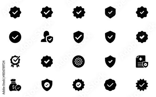 Verified Badge Icon Set, Social Media Profile Verification and Check Mark Symbols Vector