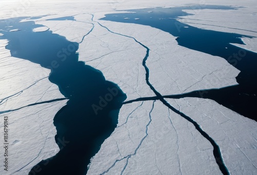 Contrast of Ice Fractures and Dark Sea: Climate Change Landscape