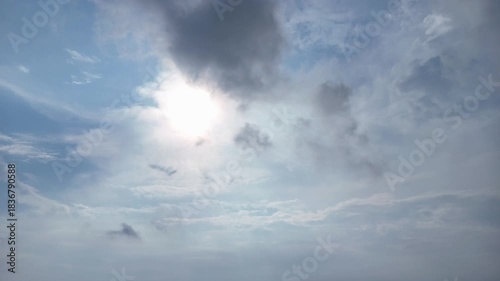 Aerial  view of the afternoon sun and a slightly cloudy blue sky