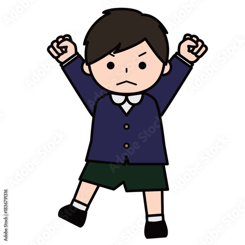 怒って両手を上げる男の子