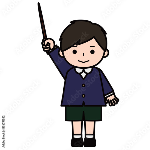 指示棒を持って説明する男の子