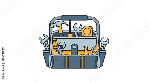 Toolbox filled with various hand tools for repair and construction work.