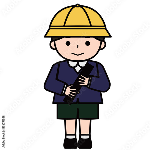 制服姿で卒業証書を抱える男の子