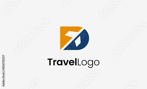 Travel Logo Airplane icon and Letter D, Travel agency illustration modern and minimalist concept.