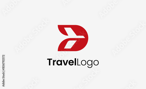 Travel Logo Airplane icon and Letter D, Travel agency illustration modern and minimalist concept.