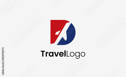 Travel Logo Airplane icon and Letter D, Travel agency illustration modern and minimalist concept.