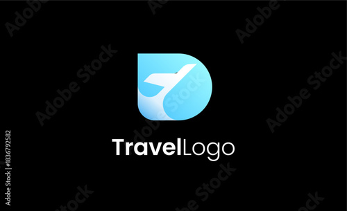 Travel Logo Airplane icon and Letter D, Travel agency illustration modern and minimalist concept.