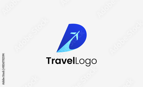 Travel Logo Airplane icon and Letter D, Travel agency illustration modern and minimalist concept.