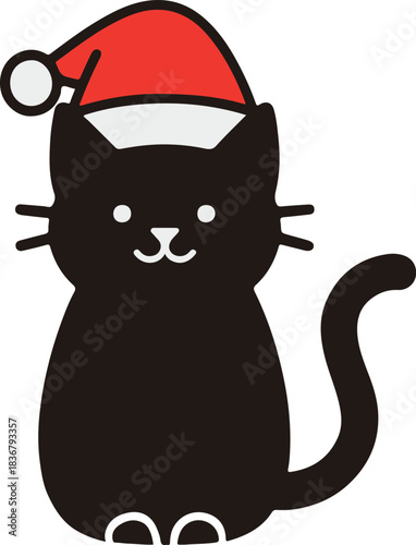 black cat with a red Santa had vector art illustrator for Christmas day