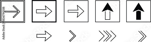 Arrow icons set, direction symbols, navigation pointers, simple line arrows, bold up arrow, vector interface elements, clean minimal graphic design illustration