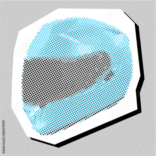 Motocycle helmet Halftone Dotted Collage Element Pointillize in Paper Torn vector for biker clubs and safety campaigns. Symbolizes protection, speed, and rebellion.