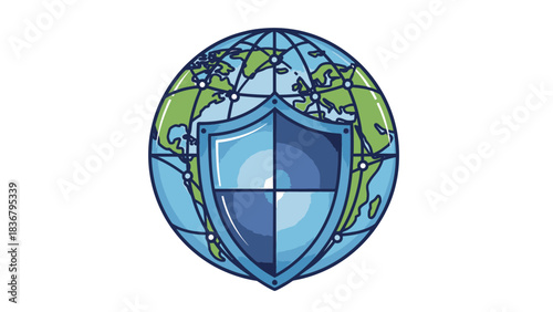 Global Security Network Shield Protecting Worldwide Data and Internet Privacy Concept Illustration
