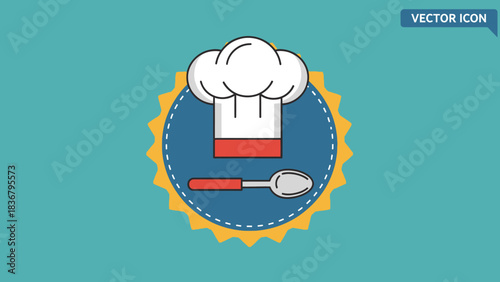 Culinary Chef Hat and Spoon Vector Icon Badge for Cooking, Restaurant, Food Service, and Professional Kitchen Themes