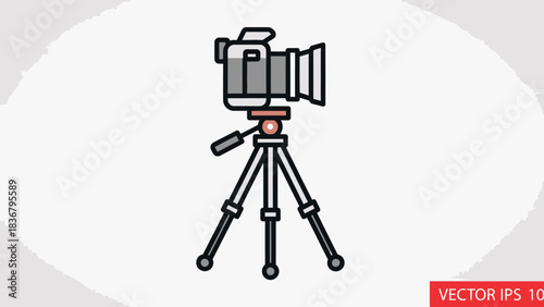 Professional camera on tripod icon. Digital photo and video recording equipment symbol for photography studio.