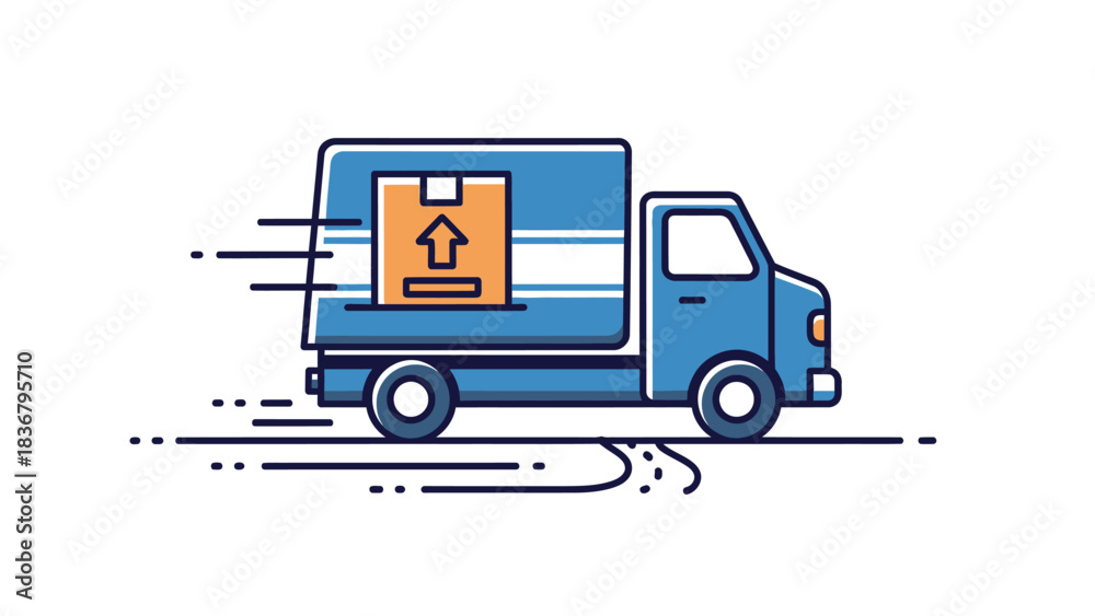 Fototapeta premium Express delivery truck with parcel for quick shipping service. Concept of fast logistics, freight transport, and online order fulfillment.