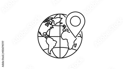 Earth globe with a pointer icon, symbolizing global location, travel, navigation, and world map marker.