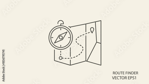 Navigation Map and Compass Icon Line Art Vector Illustration for Route Planning, Travel Direction, and Location Finding Journey Guide